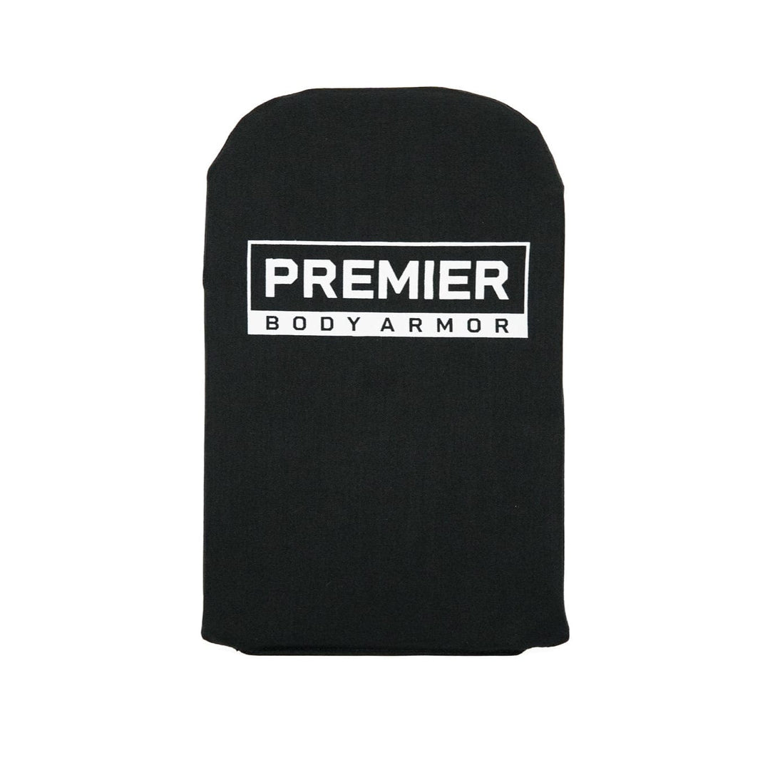 A black rectangular Level IIIA armor panel, labeled "Premier Body Armor," sits centered against a white backdrop. It serves as a reliable ballistic insert for the Vertx Siege Sling, offering optimal protection.