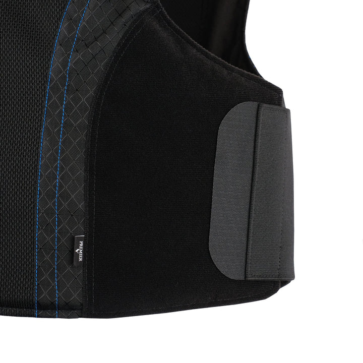 An image showing our discreet velcro cummerbunds for easy size adjustment. This adaptable level 3a body armor is comfortable and discreet.