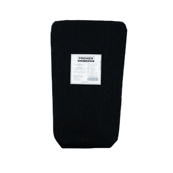 A black vacuum cleaner bag lies flat on a white background. A white label, similar to those on the Vertx Siege Pack Level IIIA/HG2 Backpack Insert by Premier Body Armor, is in the center displaying text and a barcode.