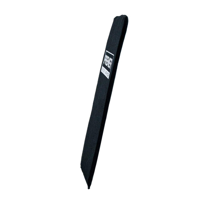 A single black bicycle tire lever with a curvature and a small notch at one end, reminiscent of the sleek tools found in the Premier Body Armor's Vertx Siege Pack Level IIIA/HG2 Backpack Insert, set against a plain white background.