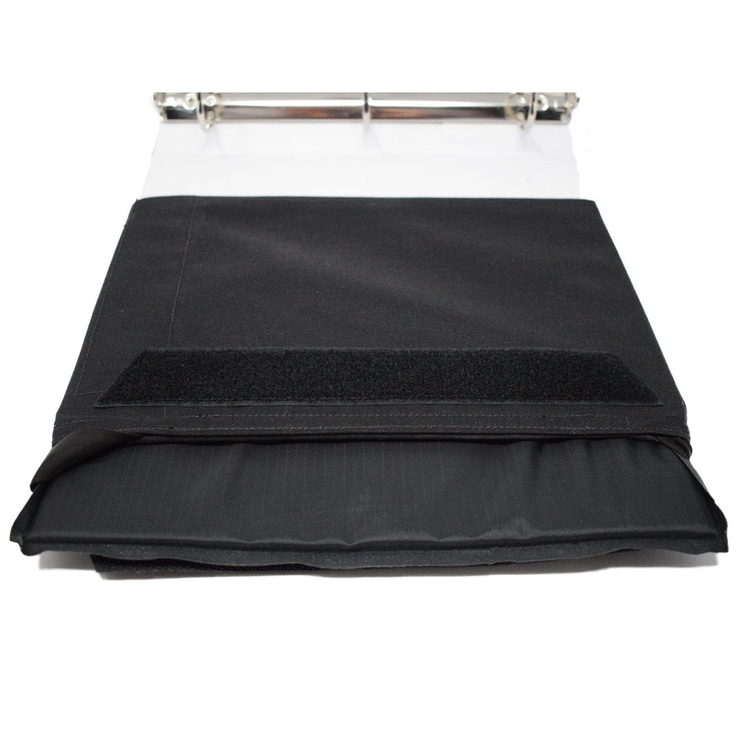 Side image of bulletproof binder cover. A perfect addition if you're searching armor for children in the midst of school shootings.