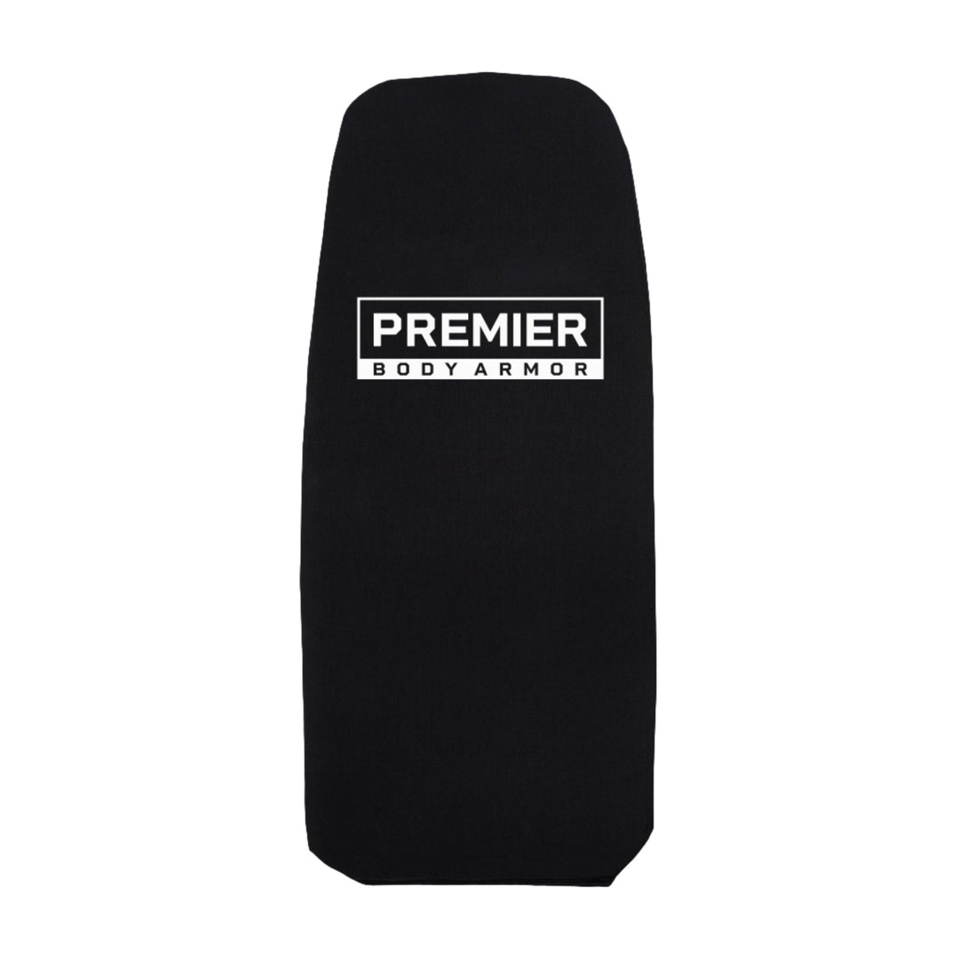 The Premier Body Armor Level IIIA Insert for 5.11 LV M4 20L Pack is a black, lightweight ballistic plate with the brand logo in white at the top center. It features a rectangular shape with slightly curved edges and meets Level IIIA standards, providing excellent protection on the go.