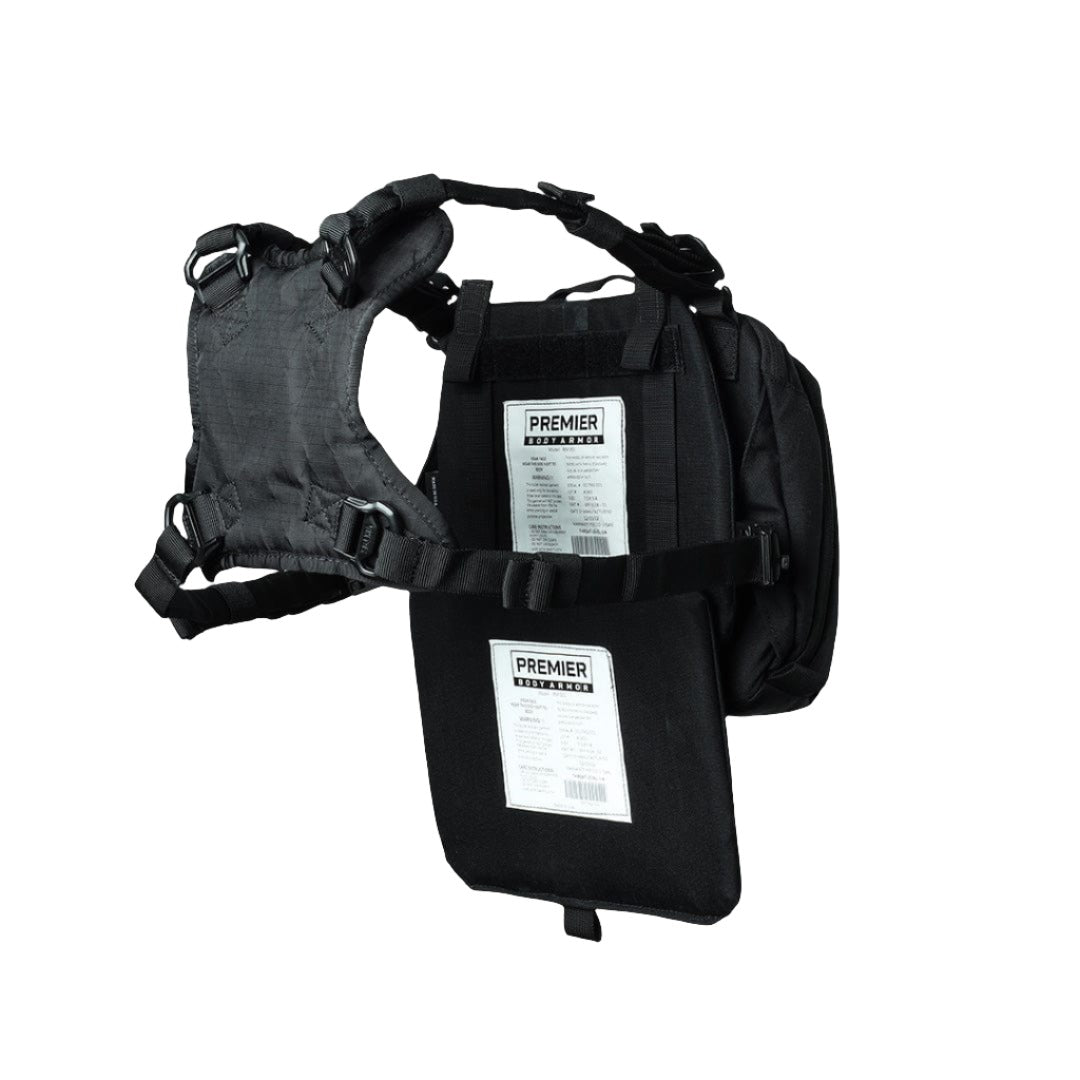 Image of The newest viktos low key chest rig featuring the level 3a ballistic armor insert for the Viktos Low Key Chest Rig. Premier's ArmorSHIFT technology applied to this soft ballistic armor insert.