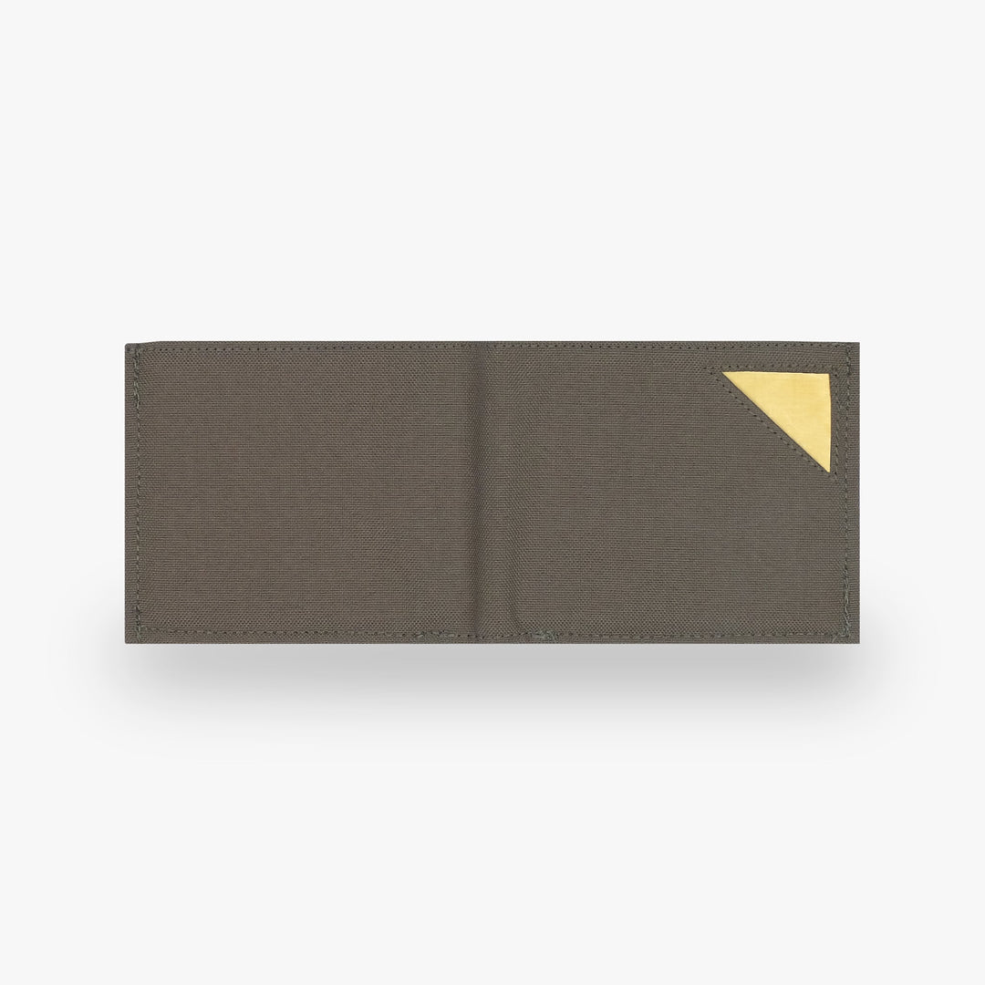 The world's only bulletproof wallet in ranger green. Image of the wallet unfolded.