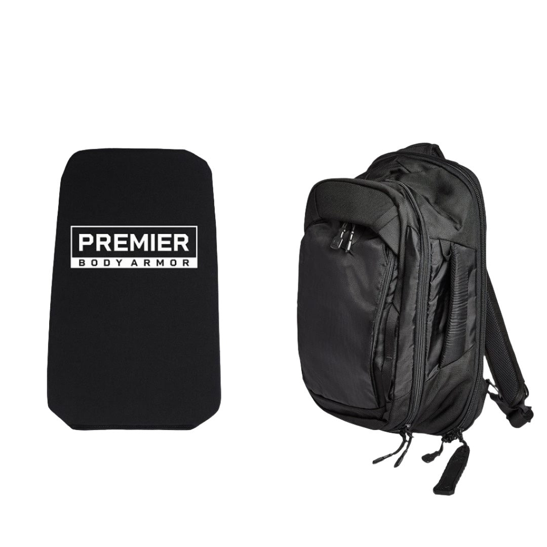 The Vertx transit sling in It's Black available with a level 3a ballistic armor insert.