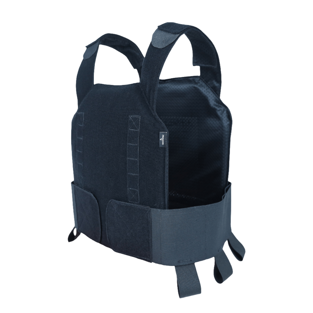 Side image of a discreet bulletproof vest designed to conceal rifle-rated armor plates.