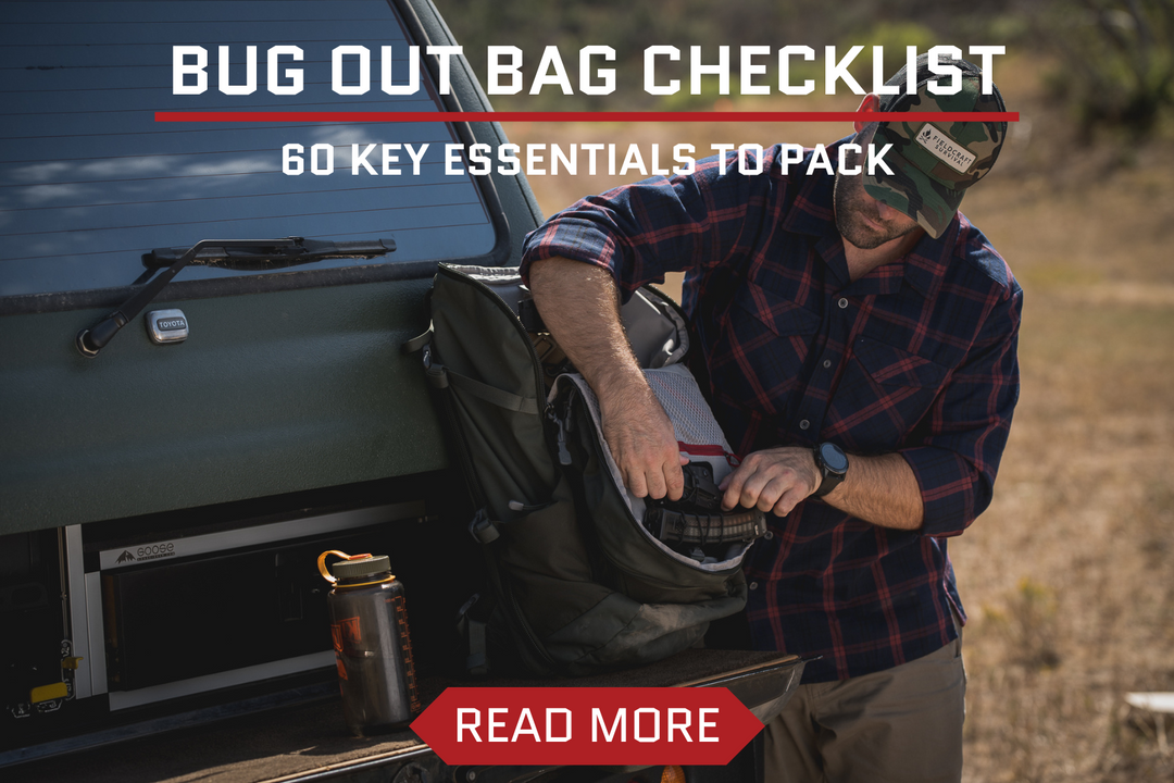 man packing a bug out bag with essential items