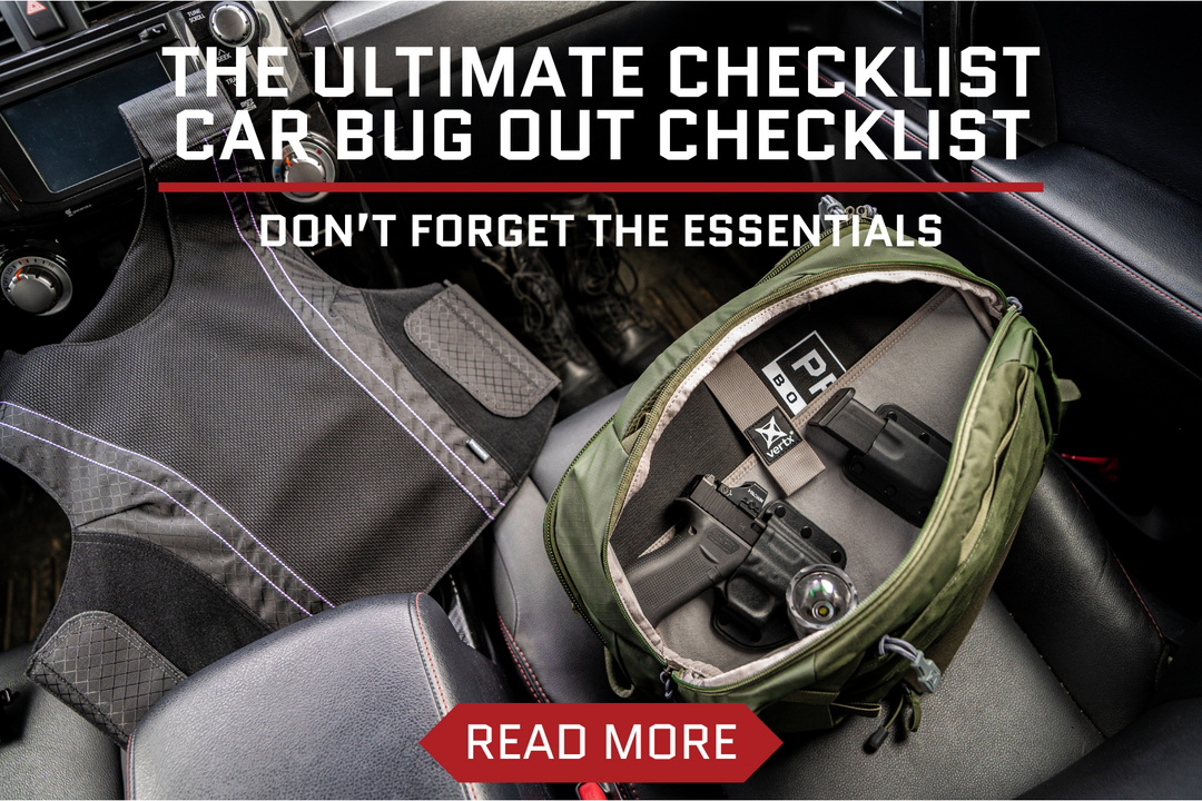 car bug out bag with concealable female body armor in passenger seat