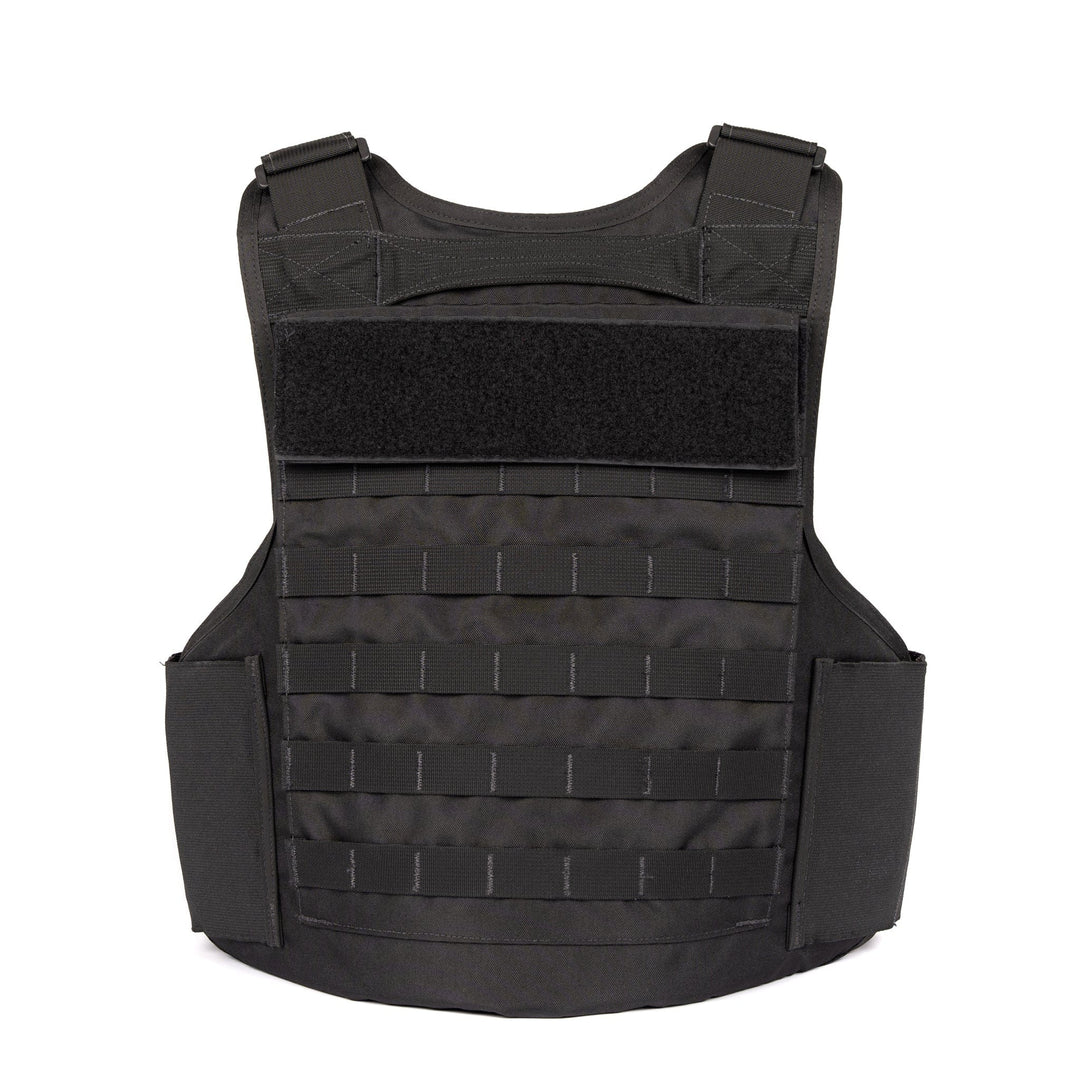 The Premier Body Armor Hybrid Tactical Vest – Carrier Only offers adjustable shoulder straps and multiple horizontal webbing for easy attachments. Providing Level IIIA protection, it includes a front patch area for identification, two side pouches for additional storage, and is constructed from durable, heavy-duty material to withstand tough conditions.