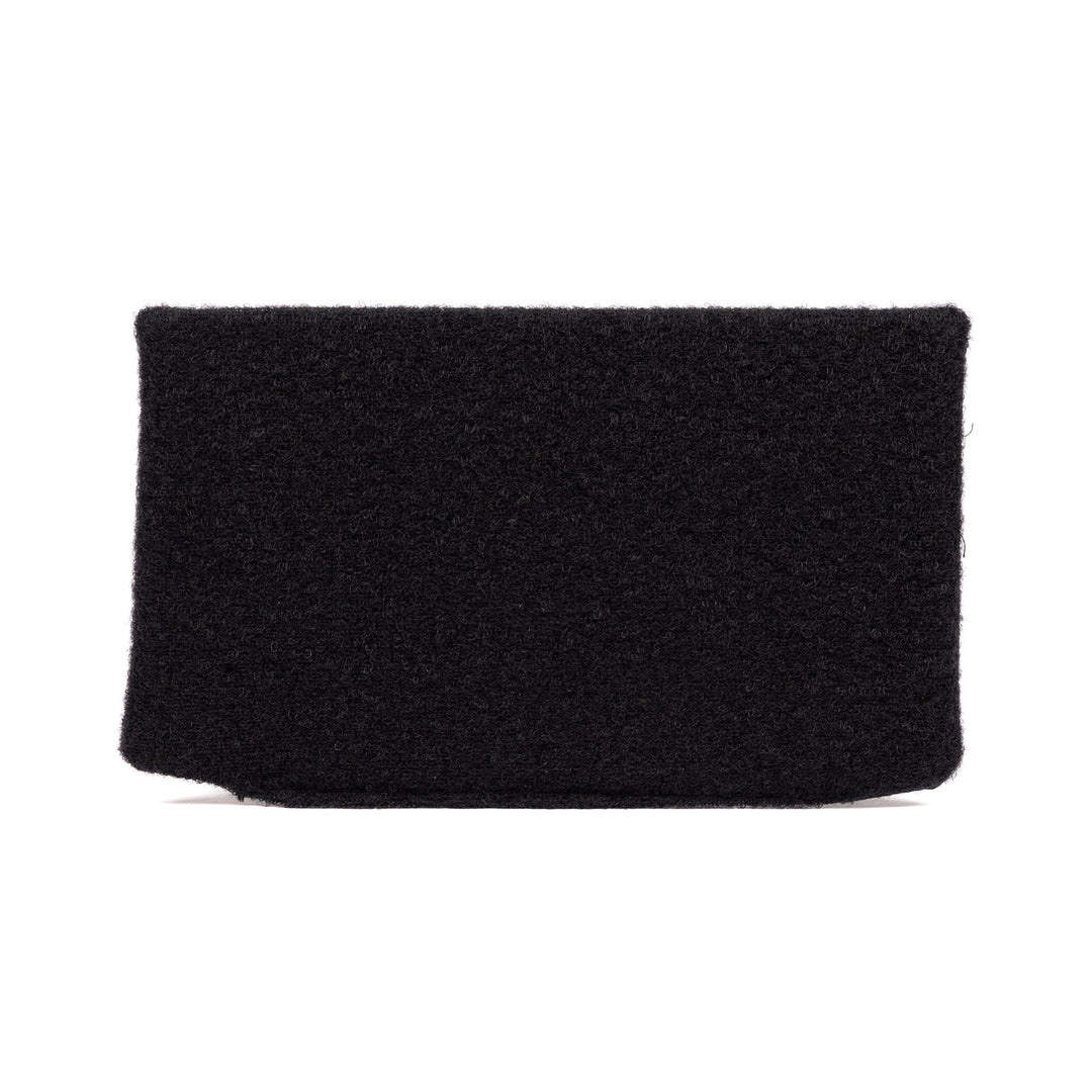 A black rectangular wool clutch with a soft, fuzzy texture is shown against a white background. The bag appears simple and unadorned, reminiscent of the understated SOE FUPA XL Level IIIA Insert by Premier Body Armor in its minimalist design.