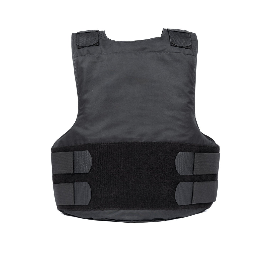 An image of the black Overt / Covert Vest Bundle (old) by Premier Body Armor, featuring hook-and-loop fasteners on the shoulder straps and sides. The vest appears to be designed for protection and secure fitting.