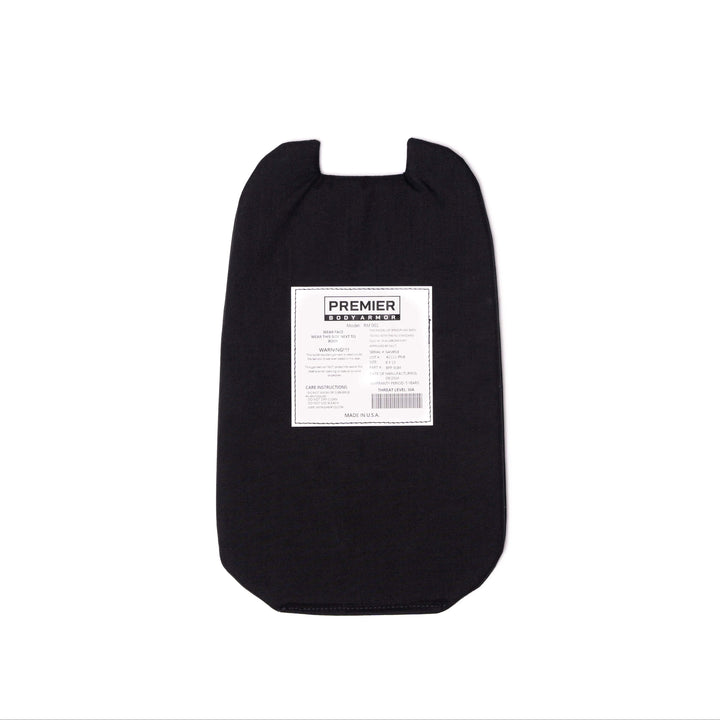 A black bottle cover featuring a small center label that displays text and a barcode. The cover has a rectangular form with a gathered opening at the top, crafted to fit snugly around a bottle's neck, and is reminiscent of the robust material used in Premier Body Armor's Eberlestock Fade Sling Level IIIA Insert.