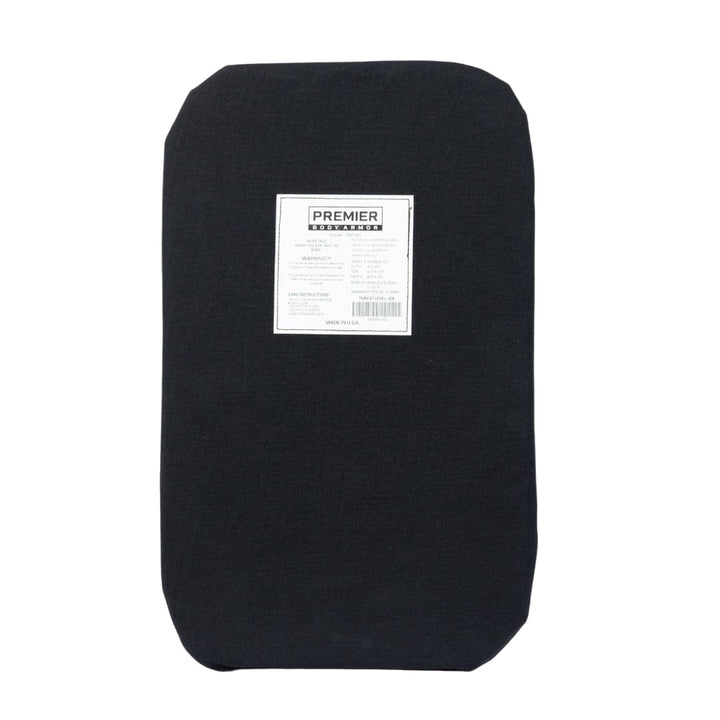 The Premier Body Armor Vertx Gamut 26L Pack Level IIIA Insert is a rectangular black pad with rounded corners and a central white label with text and barcode, designed for backpack protection.