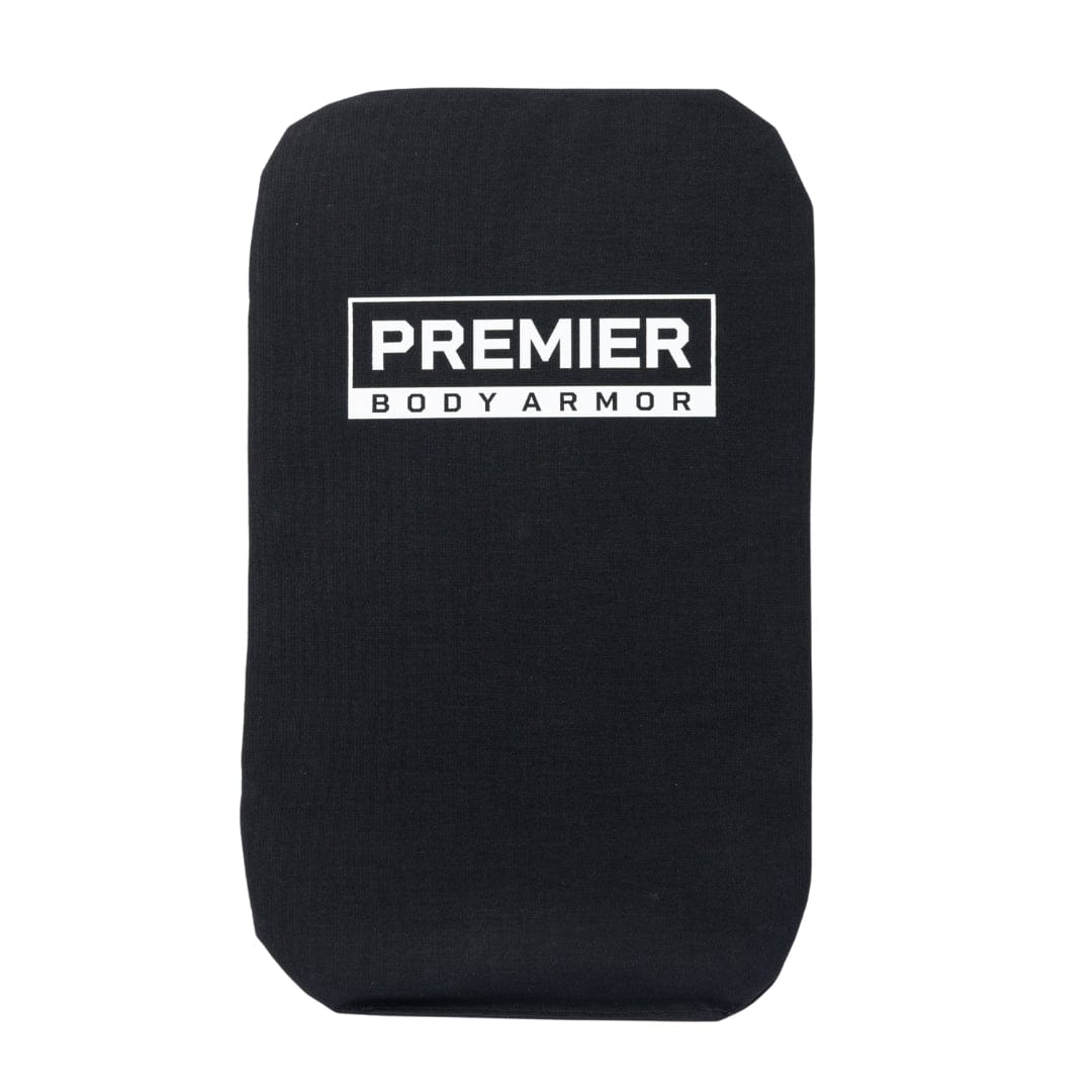 The Premier Body Armor Vertx Gamut 26L Pack Level IIIA Insert is a rectangular black armor panel with "PREMIER BODY ARMOR" in white on the front, designed to fit discreetly as backpack armor in the Vertx Gamut 26L Pack.