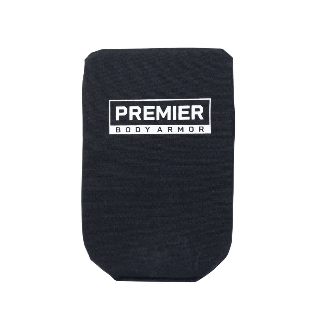 The Premier Body Armor Vertx Gamut 22L Pack Level IIIA Insert is a rectangular black ballistic armor panel, featuring "PREMIER BODY ARMOR" in white on the front—designed to fit and protect inside the Vertx Gamut 22L Pack.