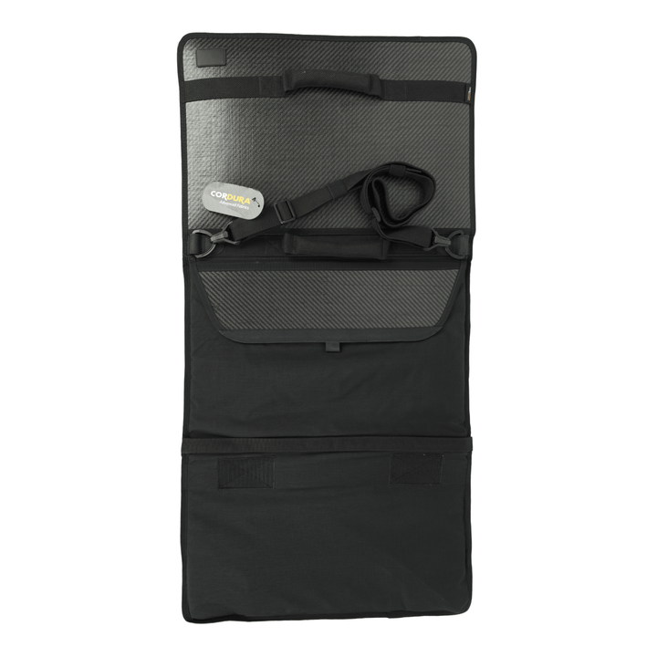 The Premier Body Armor Ballistic Briefcase is a black, textured folding case with straps and compartments, shown open and empty on a white background. An upper "CORELUX" tag is visible—perfect for executive protection or private security.