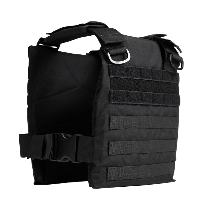 The Premier Body Armor Falcon Carrier is a black, lightweight, low-profile plate carrier with adjustable shoulder straps, metal rings, and plenty of front MOLLE space for gear—shown on a white background.