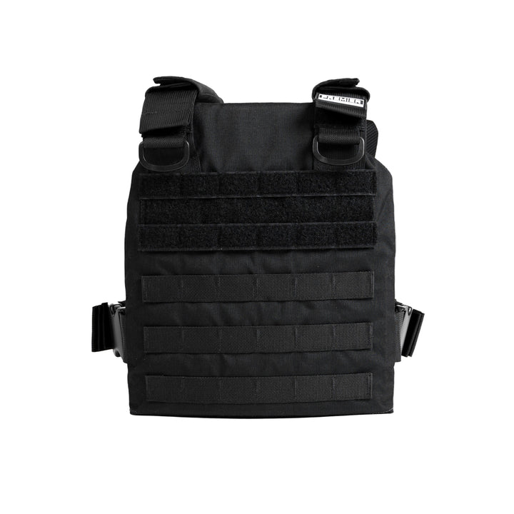 The Premier Body Armor Falcon Carrier is a lightweight, low-profile 8x10 plate carrier vest in black with adjustable shoulder straps, front MOLLE webbing, and Velcro panels for attachments, shown on a plain white background.