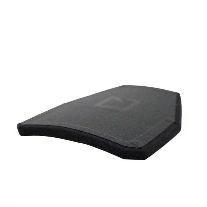 The HESCO L211 Special Threat Plate by Hesco is a black, slightly curved ballistic plate with beveled edges. It features a lightweight ceramic/composite design with a textured surface and raised rectangular pattern at the center, reminiscent of the brand's signature style. Photographed on plain white.