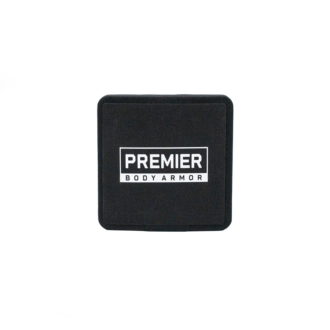 The Fortis III+/RF1 Side Plate Set by Premier Body Armor features a black exterior with "PREMIER BODY ARMOR" in white. It is designed to meet top body armor standards, offering reliability at an affordable price.