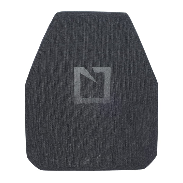 A single, dark gray, rectangular Hesco RF3-400 Special Threat Plate with slightly angled top corners and a subtle geometric logo in the center. Constructed from lightweight ceramic/composite armor by Hesco, this plate offers light AP protection. The background is plain white.