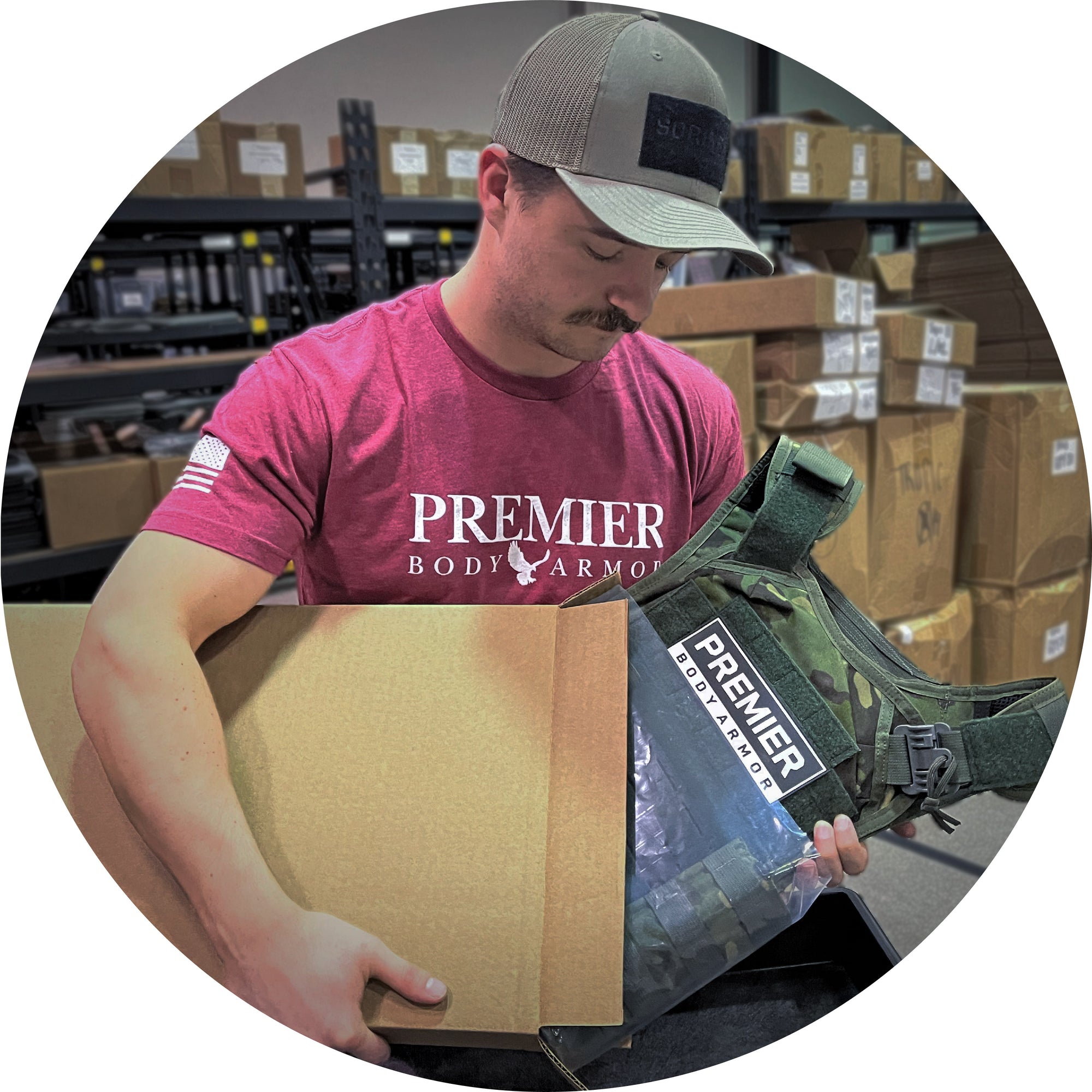 Image of our fulfillment center. Premier Body Armor offers unmatched lead times for all our products. We keep laptop cases, carrier plates, and bullet proof vests in stock to ship immediately. Shop the best body armor for all your needs.