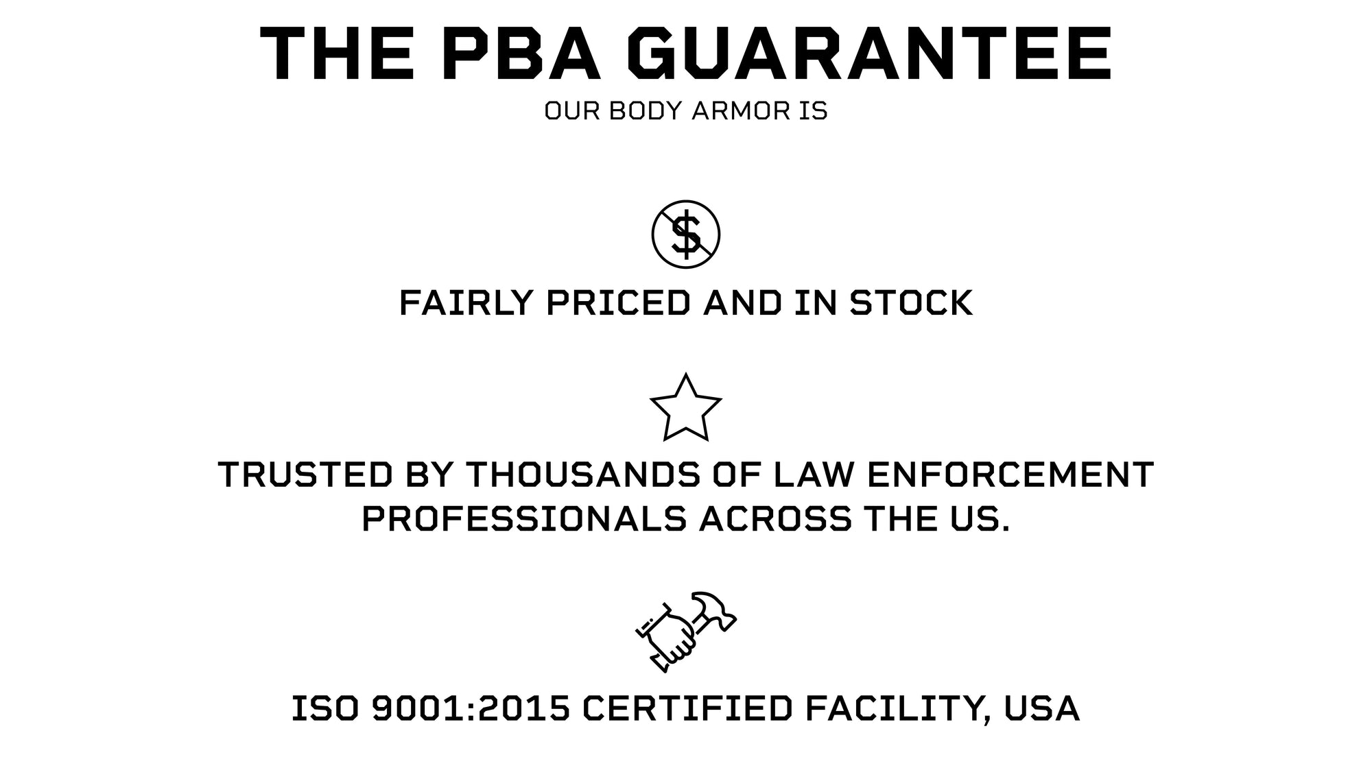 The Premier Body Armor Guarantee. Our body armor is Fairly Priced and In Stock. Trusted by thousands of Law Enforcement Professionals Across the US. Made in ISO 9001:2015 certified facility in the USA.