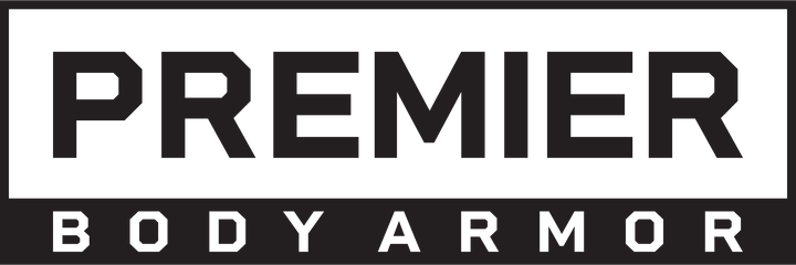 Black and white logo for Premier Body Armor. The word "PREMIER" is in large, bold black text centered within a white rectangle with a black border. Below it, "BODY ARMOR" is in smaller white text within a black rectangle.