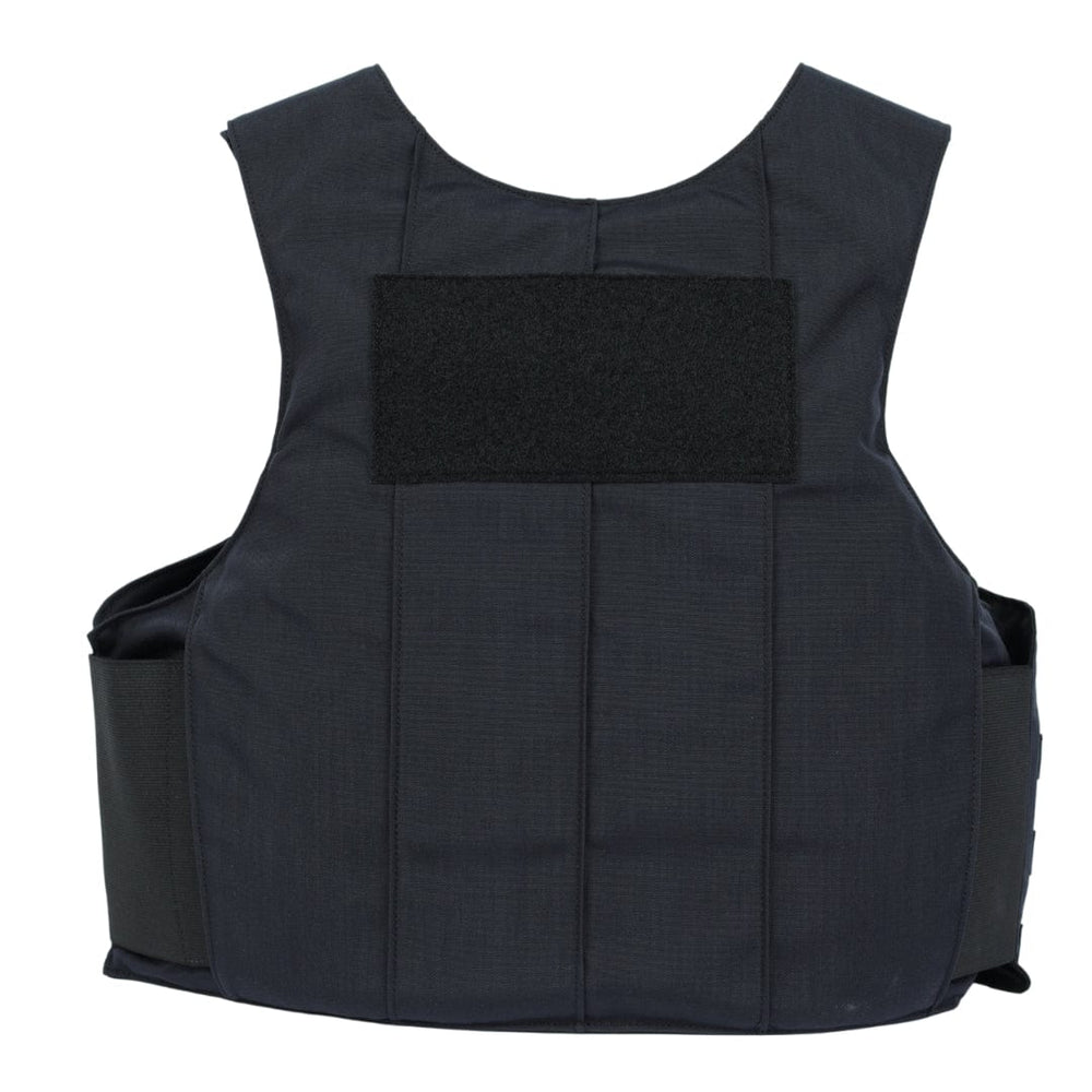 The Premier Body Armor Patrol Golf is a black vest with Level IIIA soft armor, side panels, visible stitching, and a rectangular chest Velcro patch. Seen from the front against a white background, it's ideal for law enforcement use.