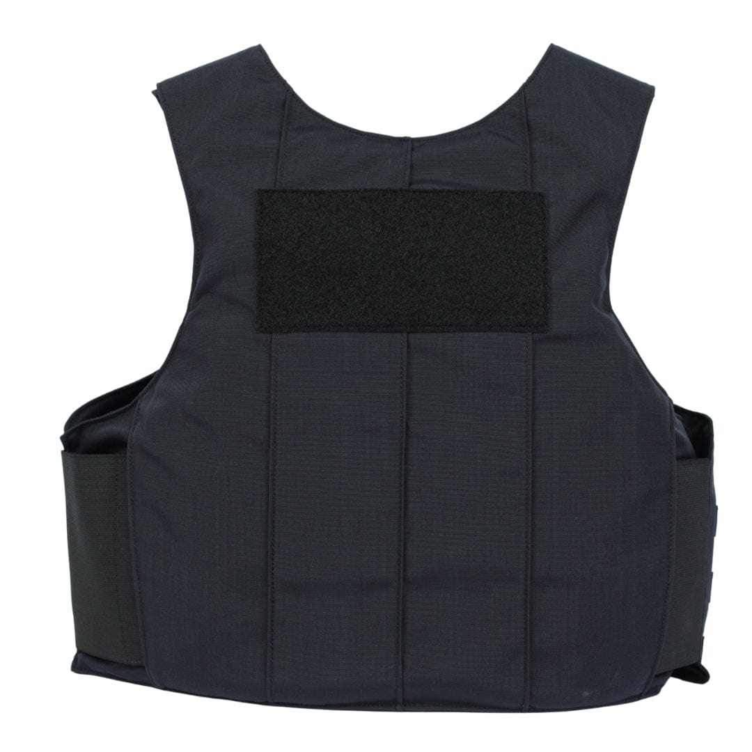 The Premier Body Armor Patrol Golf is a black vest with Level IIIA soft armor, side panels, visible stitching, and a rectangular chest Velcro patch. Seen from the front against a white background, it's ideal for law enforcement use.