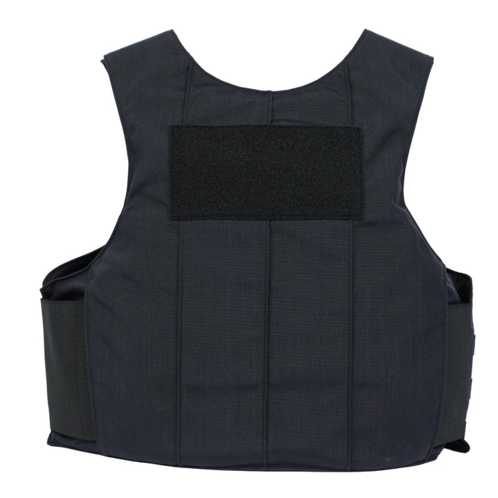 The Premier Body Armor Patrol Golf is a black vest with Level IIIA soft armor, side panels, visible stitching, and a rectangular chest Velcro patch. Seen from the front against a white background, it's ideal for law enforcement use.
