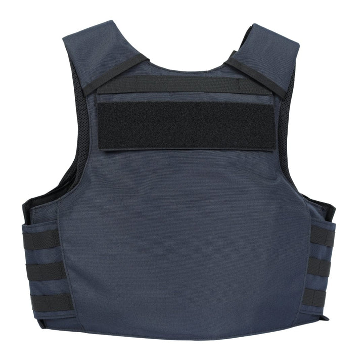 The Premier Body Armor Patrol Hotel is a black tactical patrol vest with adjustable straps, a large upper chest velcro patch, and MOLLE accessory compatibility, shown laid flat on a white background.