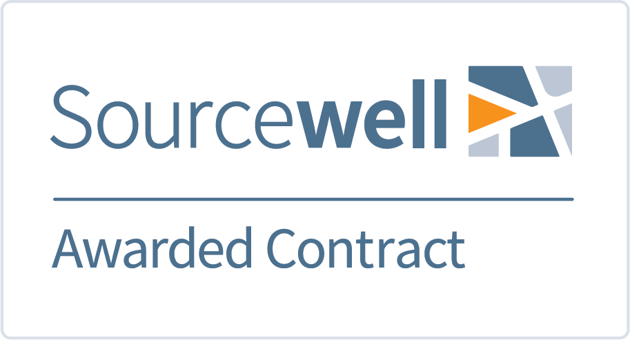 The Sourcewell logo with the text "Sourcewell Awarded Contract" displayed in blue and gray on a white background.