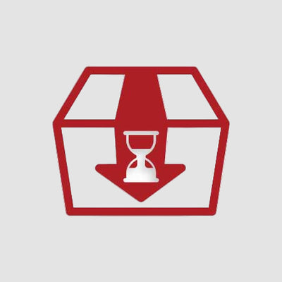 shipping box with hourglass timer to indicate fast shipping