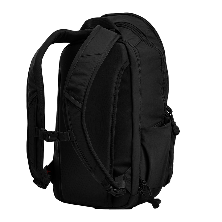The Vertx Ready Pack X by Vertx is a black EDC backpack with padded shoulder straps, sternum strap, side pockets, multiple zippered compartments, and a dedicated CCW compartment, shown from the rear on a plain white background.