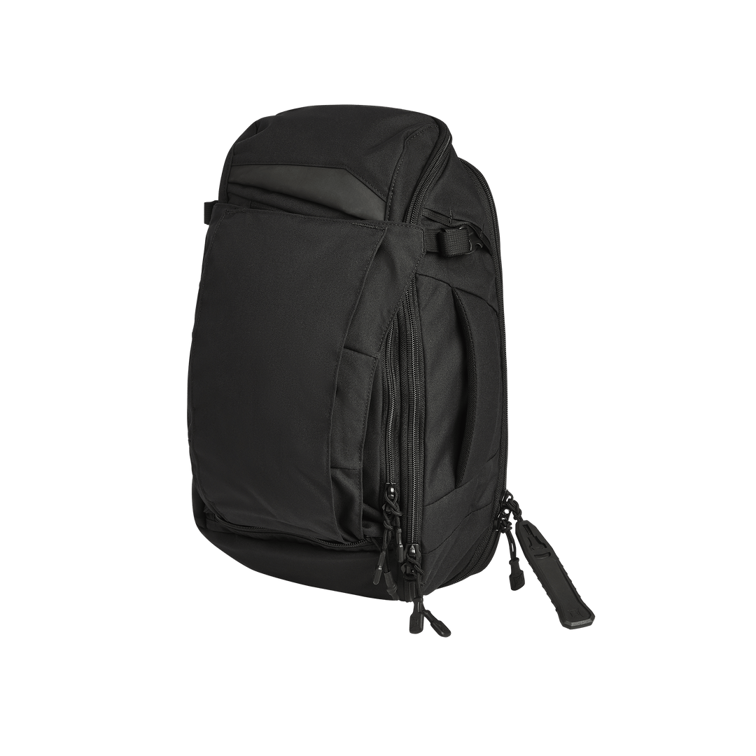 The Vertx Gamut 18L Sling by Vertx is a black EDC bag with multiple zippered compartments, rapid access features, and adjustable straps, shown against a plain white background.