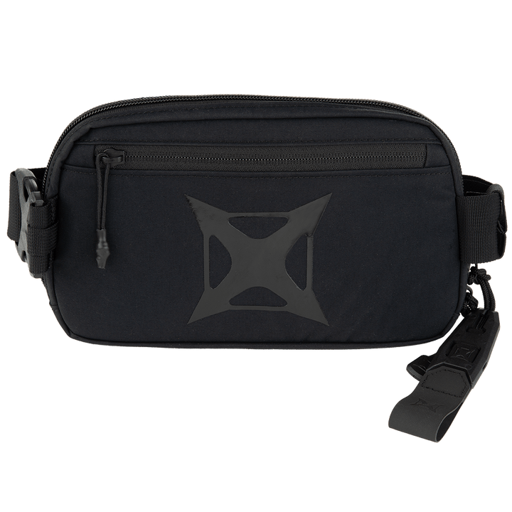 The Vertx Everyday Fanny Pack 2.0 is a black crossbody bag with a bold “X” design, zippered pocket, adjustable strap, and detachable keychain—ideal for off-body carry or as a stylish alternative to concealed carry packs.