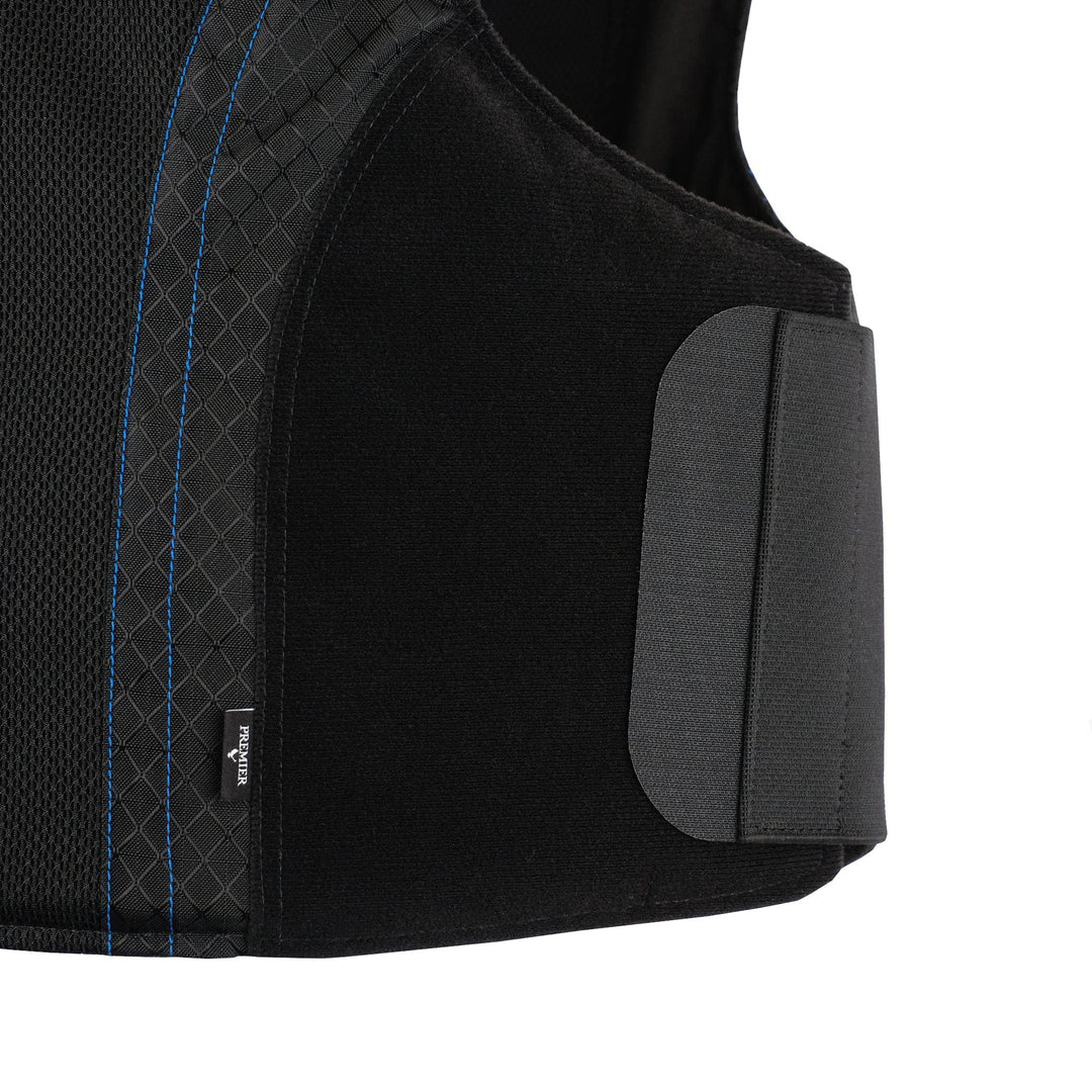 An image showing our discreet velcro cummerbunds for easy size adjustment. This adaptable level 3a body armor is comfortable and discreet. 