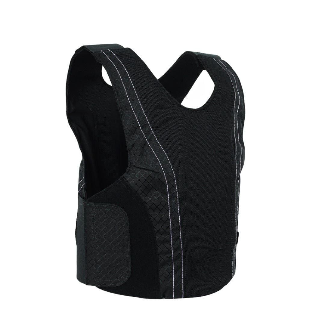 female body armor vest with adjustable sides and straps. 