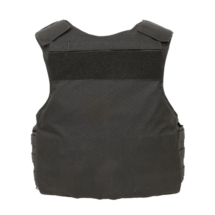 The Premier Body Armor Rapid Duty Vest is shown from the back against a white background, featuring wide shoulder straps, side adjustments, and a horizontal hook-and-loop panel across the upper back.