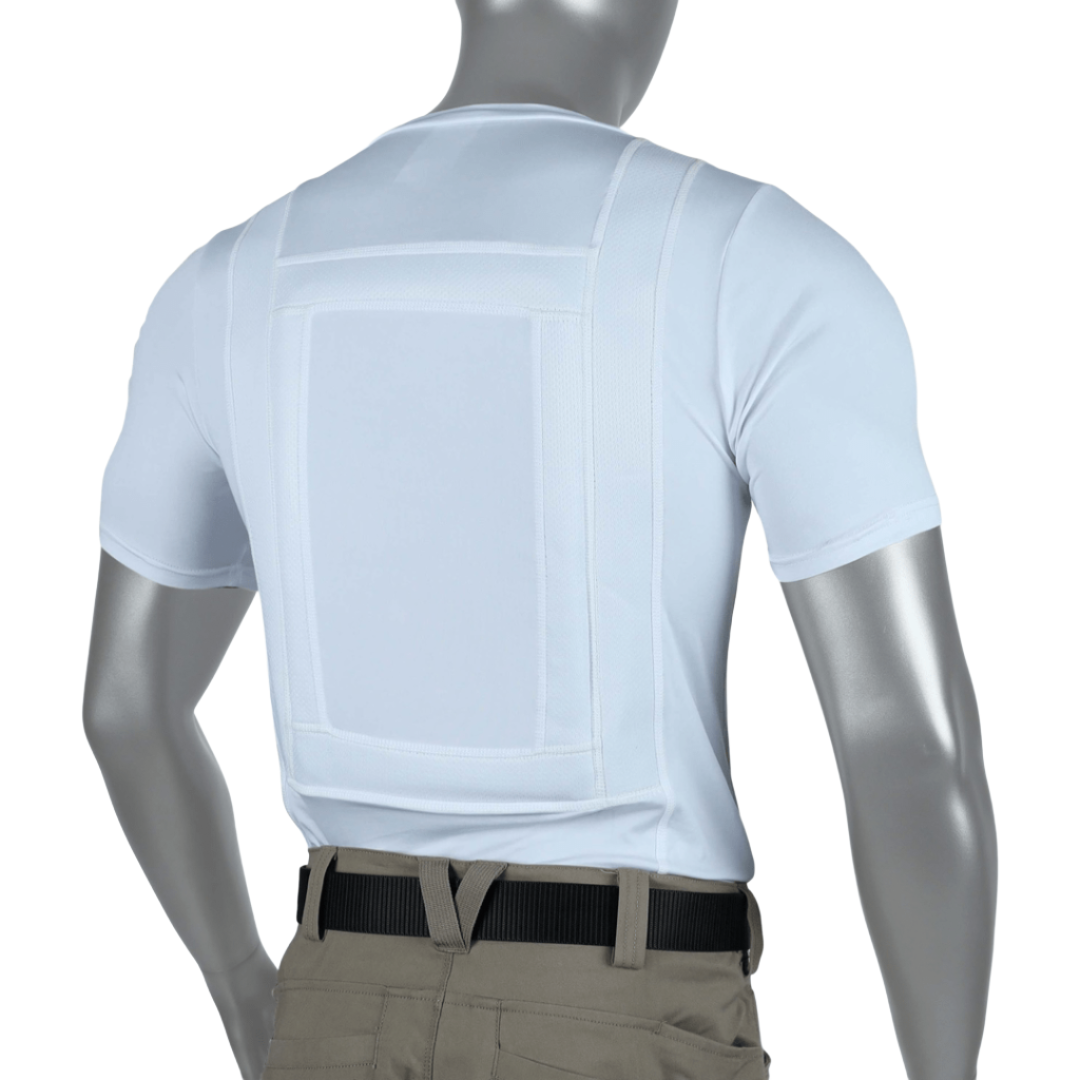 Level 3a plates that will fit in this moisture wicking, concealable T shirt. This bullet proof armor is rated level iiia soft body armor. These soft body armor plates fit inside the bulletproof vest shirt's pockets in the front and back.