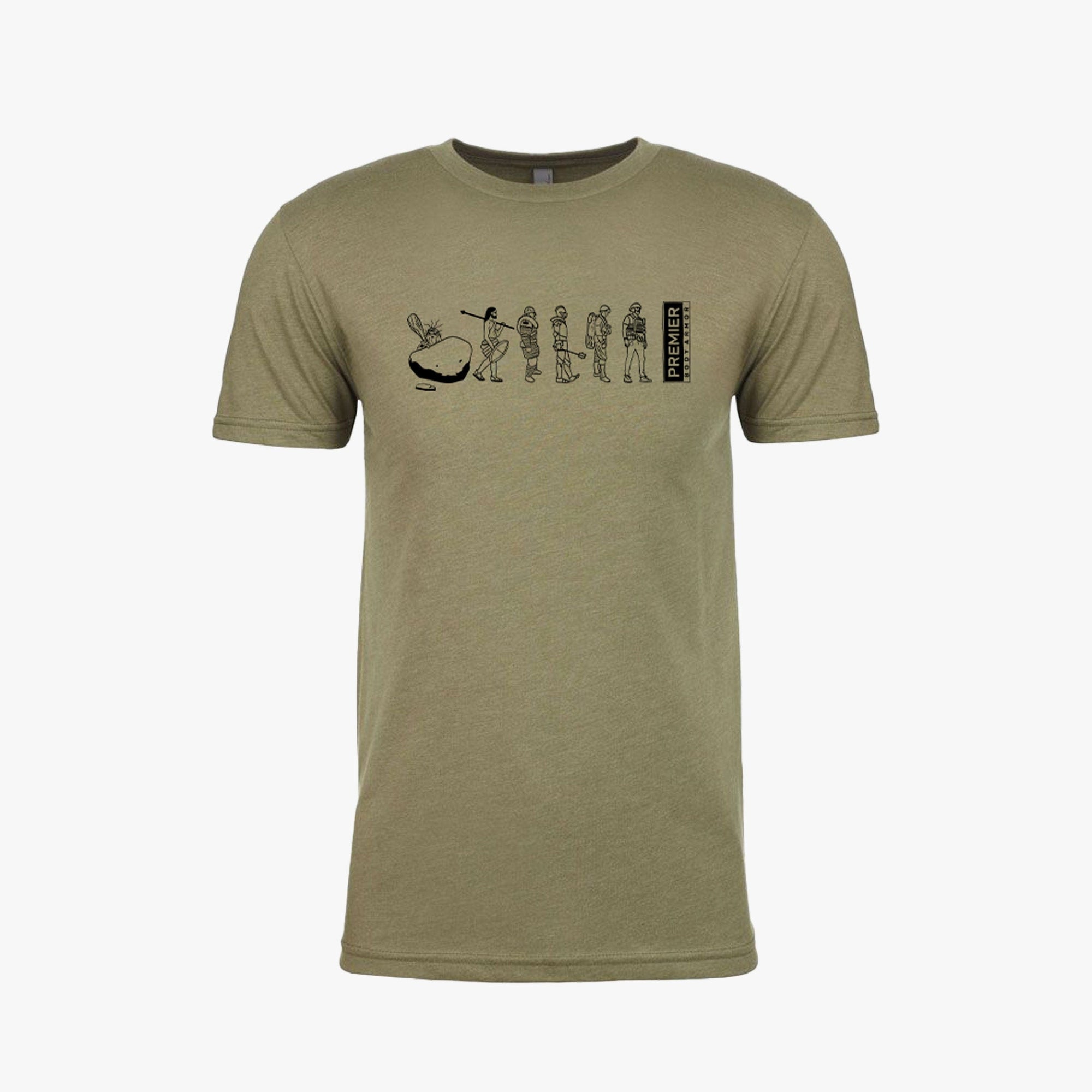 Image of the Evolution of Body Armor T-shirt in olive green. This is not a bulletproof shirt. 