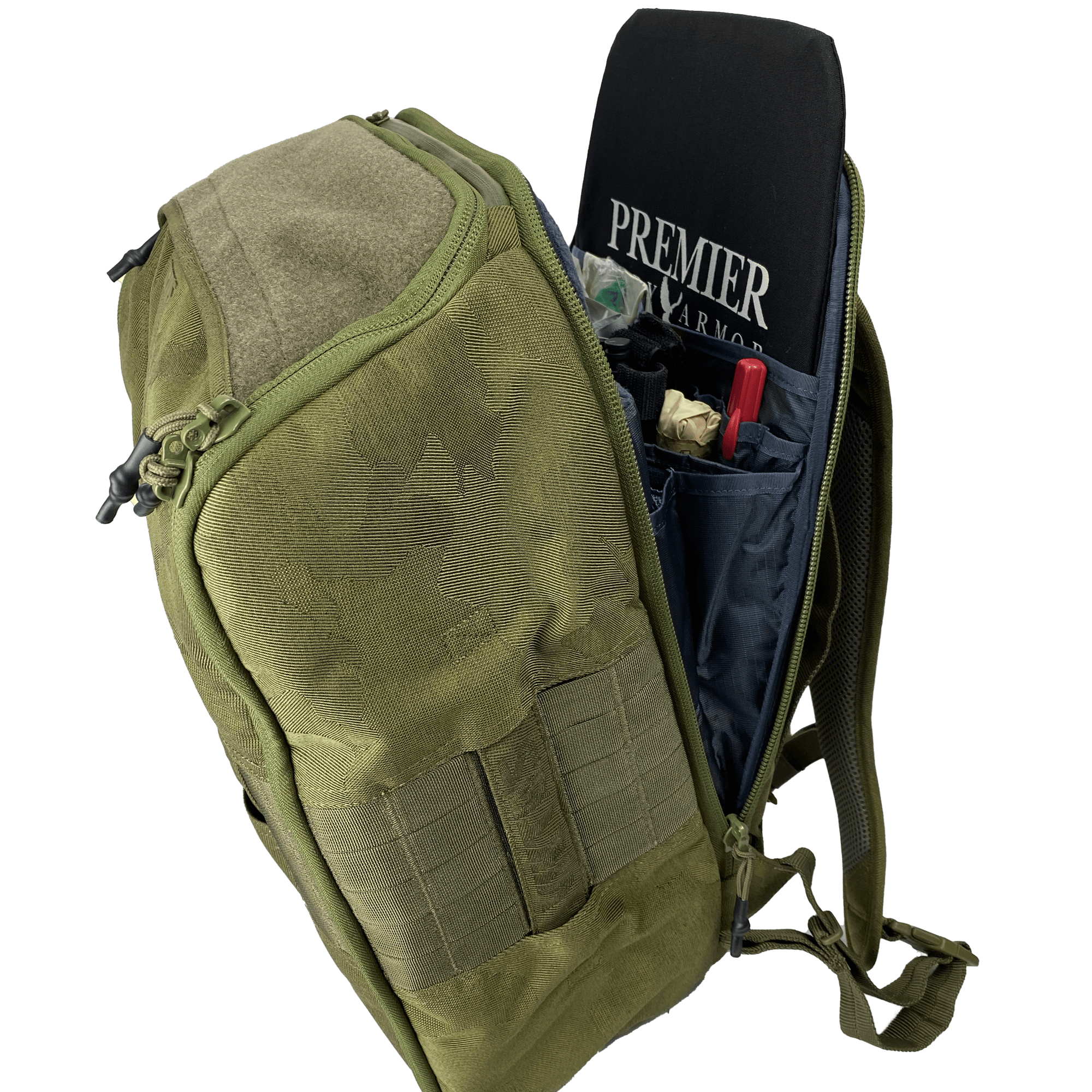 Image of Viktos Kadre backpack in green. Use our level 3a soft body armor plates to make it a bullet proof back pack!