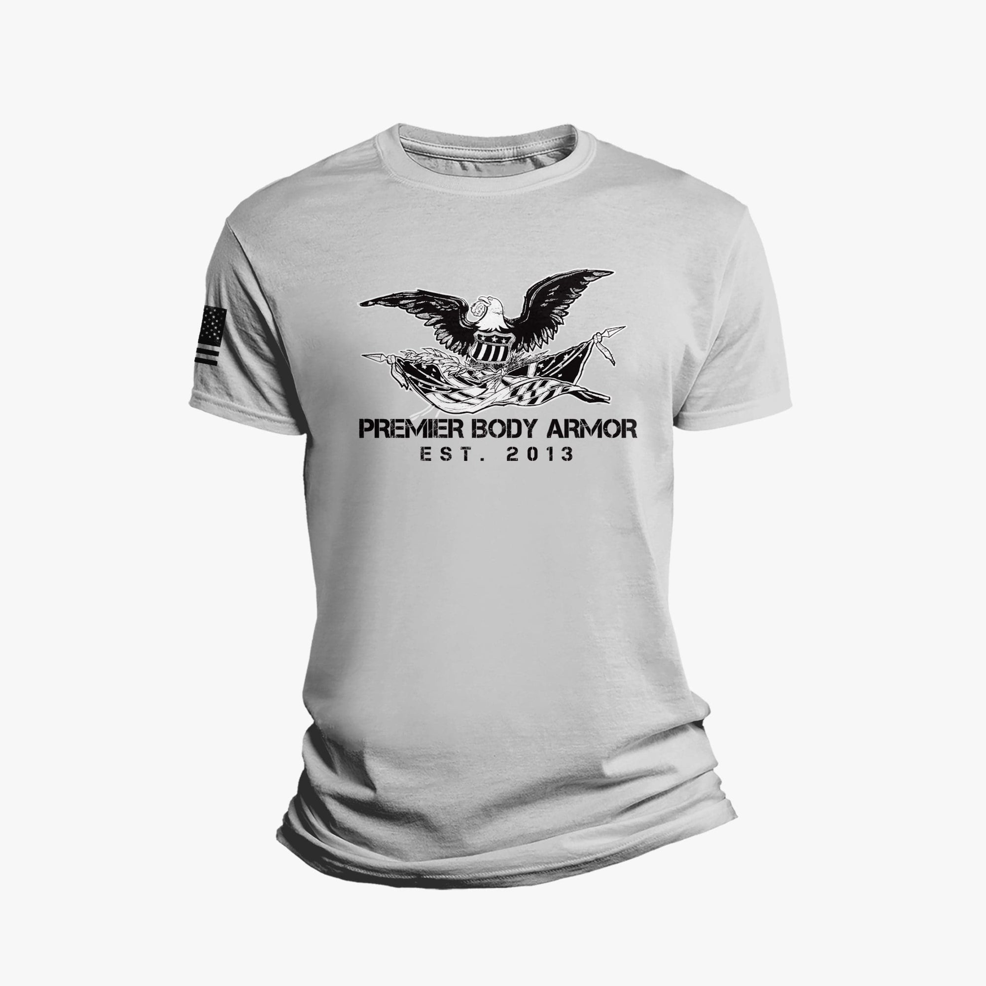 Premier Body Armor's custom t-shirt. Grey Americana printed t-shirt. 
