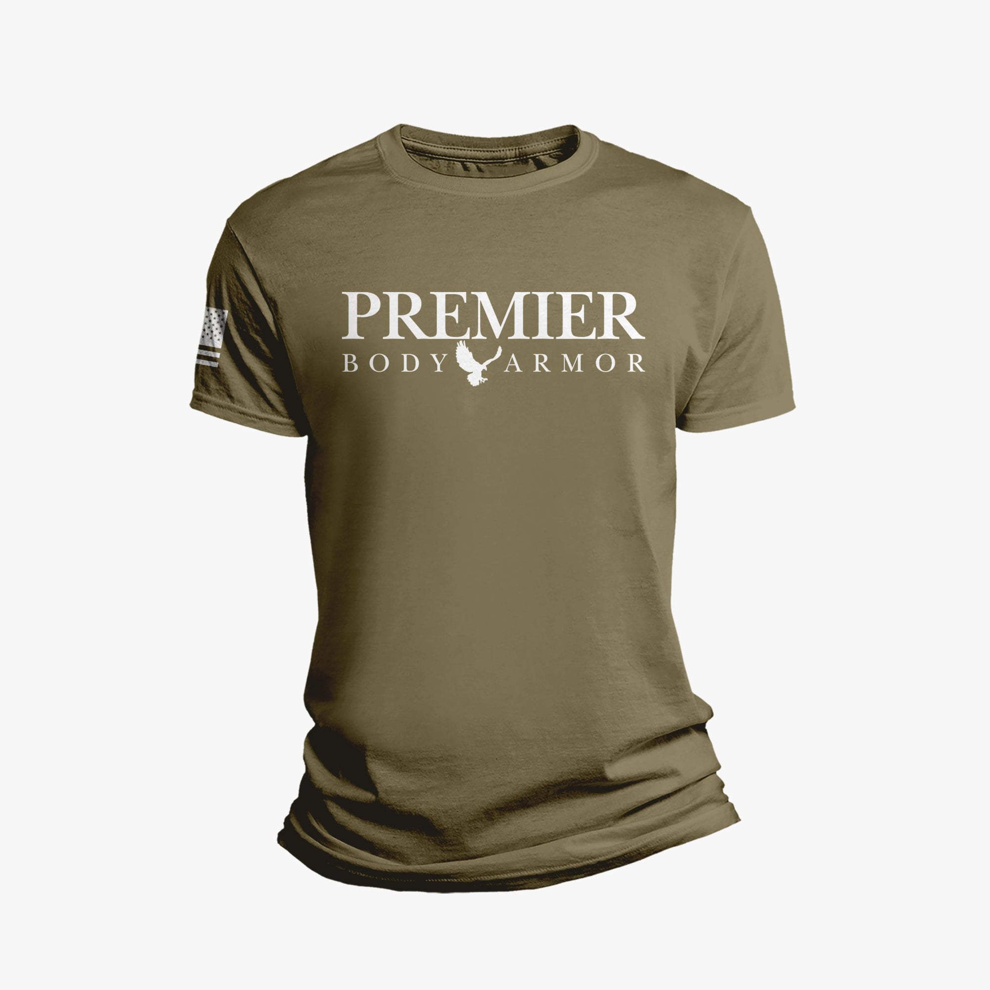 Image of Premier logo t-Shirt in green. This is not a bulletproof shirt. 
