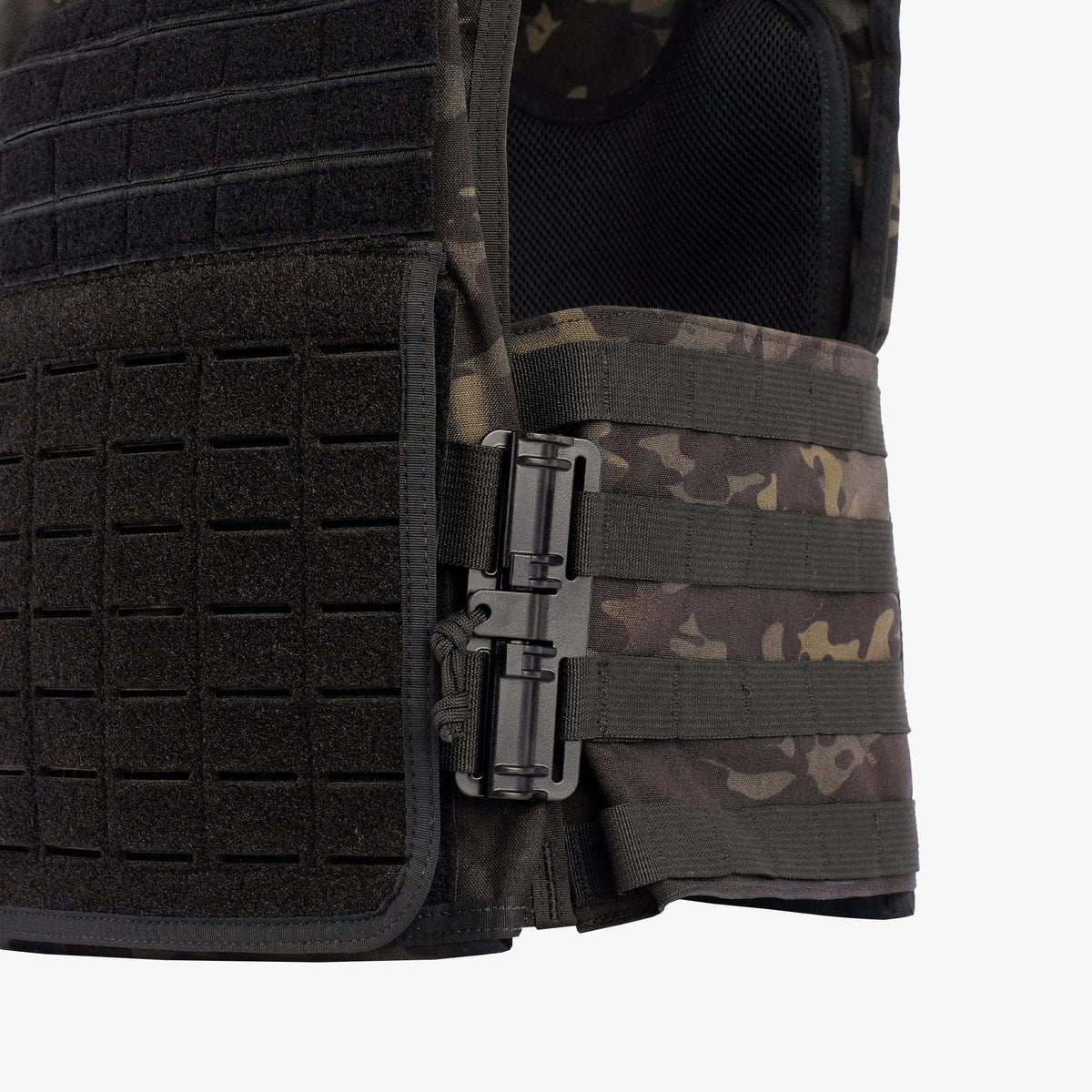 An image of our multicam black plate carrier. This tactical vest includes level iiia armor in the cummerbunds. Add level 4 body armor plates for maximum protection. Pair with our polyethylene body armor plates!