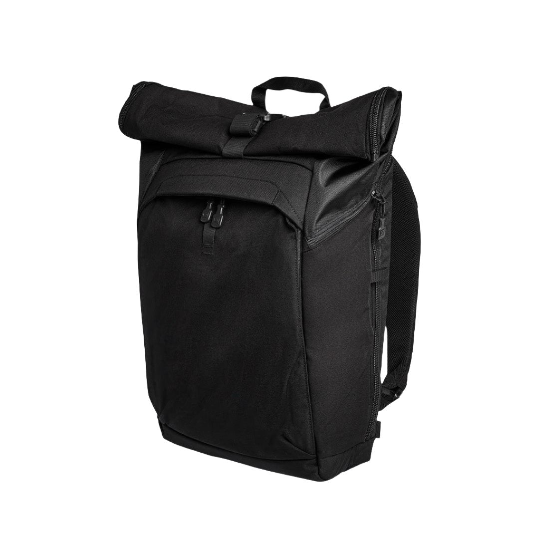 Side image of the rucking backpack from Vertx. The Ruck Roll Pack available in It's Black. 