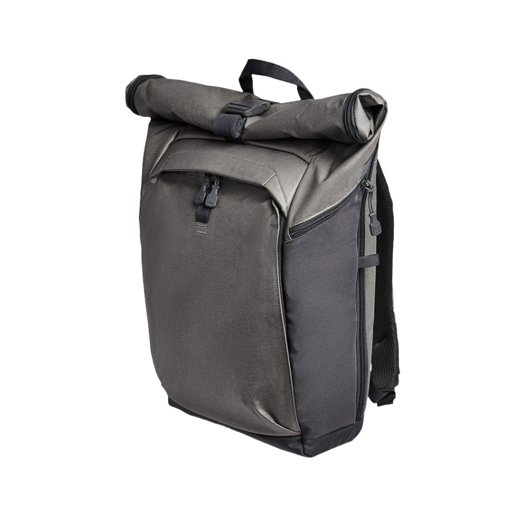 Side image of the Vertx Ruck Roll Pack in Grey. Take this backpack for backpacking, overlanding, or rucking. 