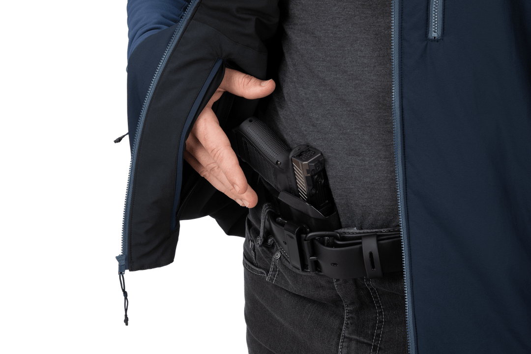 Image of concealed carry option the Vertx Manitou Jacket offers.