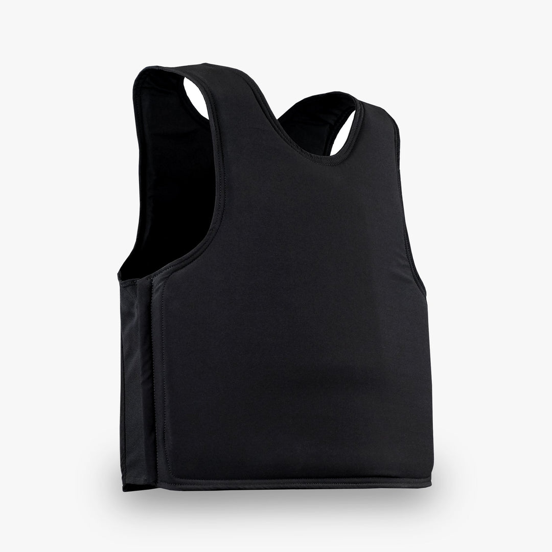 A black bulletproof vest option for level 3a soft armor vest. A discreet body armor vest that hides under clothes. NIJ Certified bulletproof vest that stops common handgun rounds. 